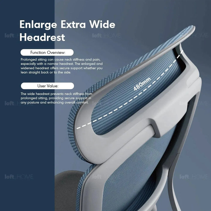 Modern mesh ergonomic office chair with headrest curve situational feels.