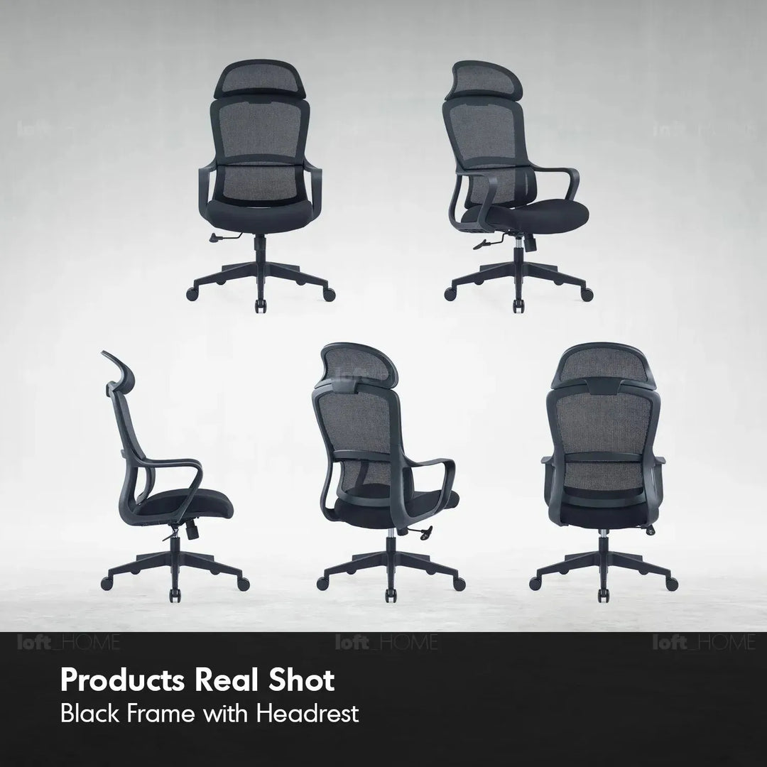Modern mesh ergonomic office chair with headrest curve detail 6.