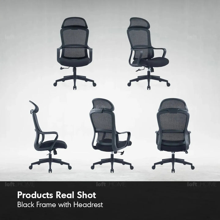 Modern mesh ergonomic office chair with headrest curve detail 6.