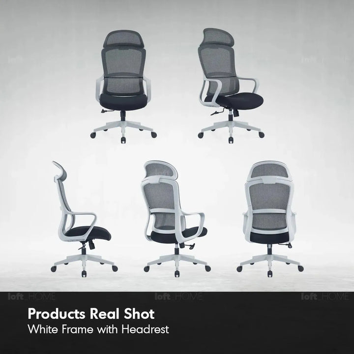 Modern mesh ergonomic office chair with headrest curve detail 7.