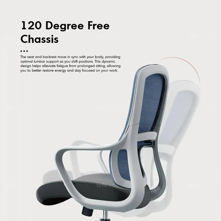 Modern mesh ergonomic office chair with headrest curve detail 4.