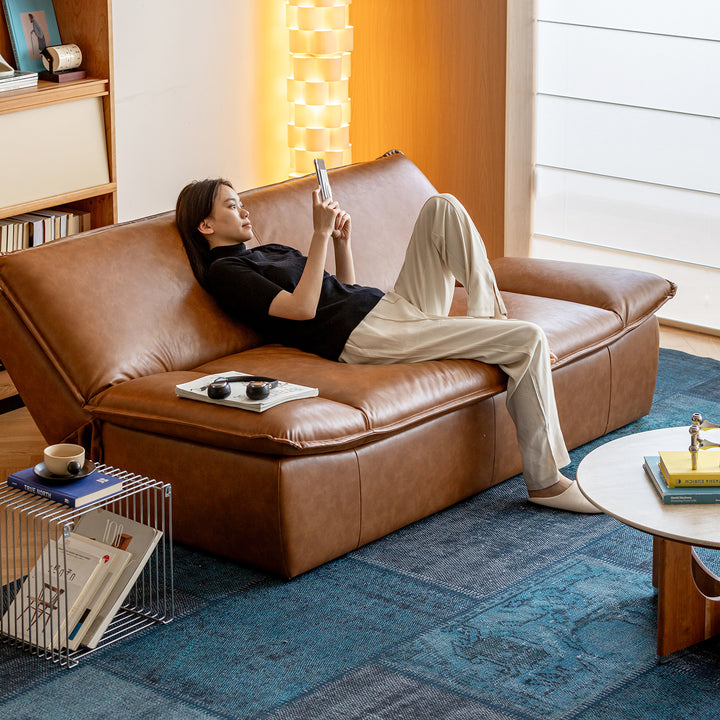 Modern microfiber leather 2 seater sofa bed sailboat in panoramic view.