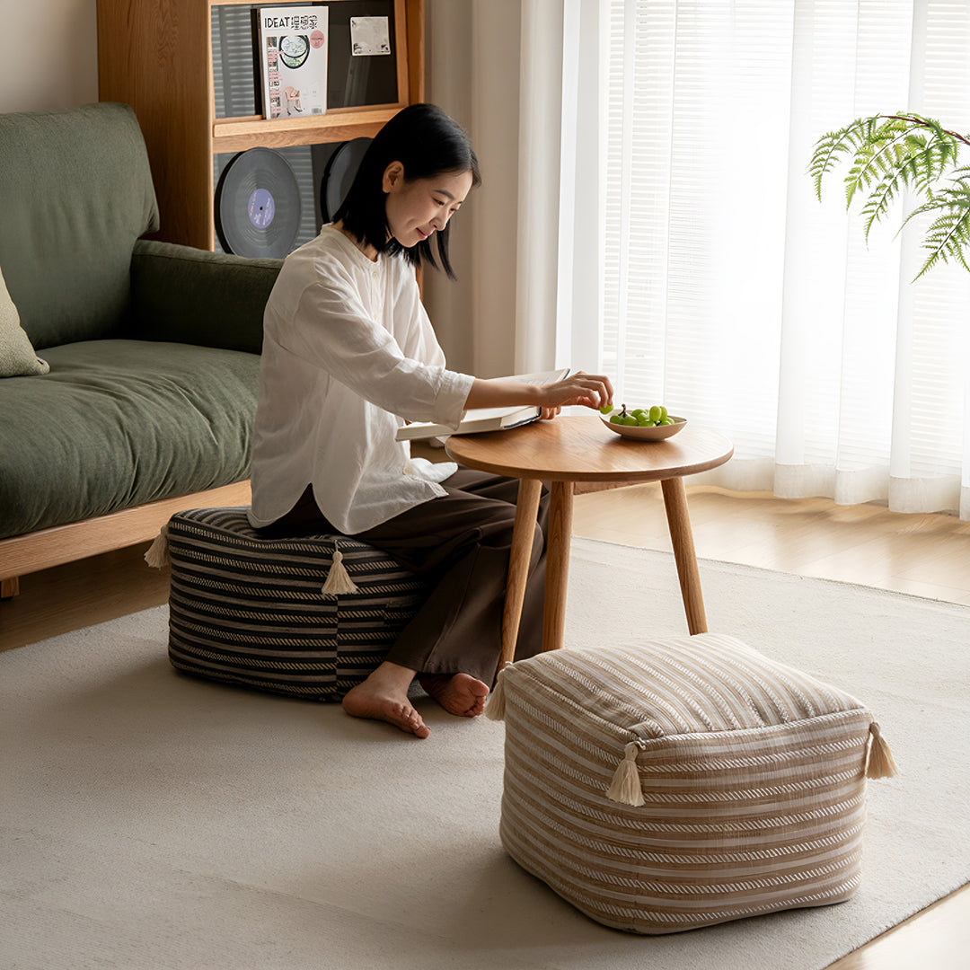 Modern mixed weave fabric ottoman beanie detail 3.