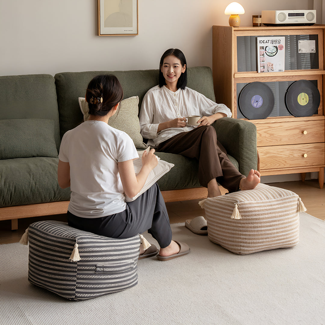 Modern mixed weave fabric ottoman beanie detail 4.