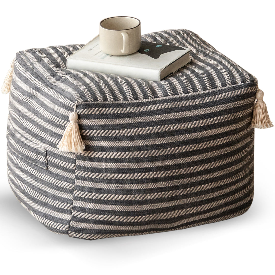 Modern mixed weave fabric ottoman beanie detail 5.