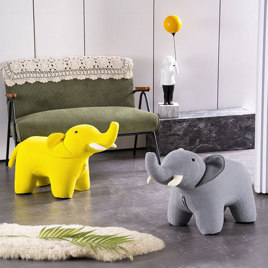 Contemporary mixed weave fabric ottoman decoration elephant primary product view.