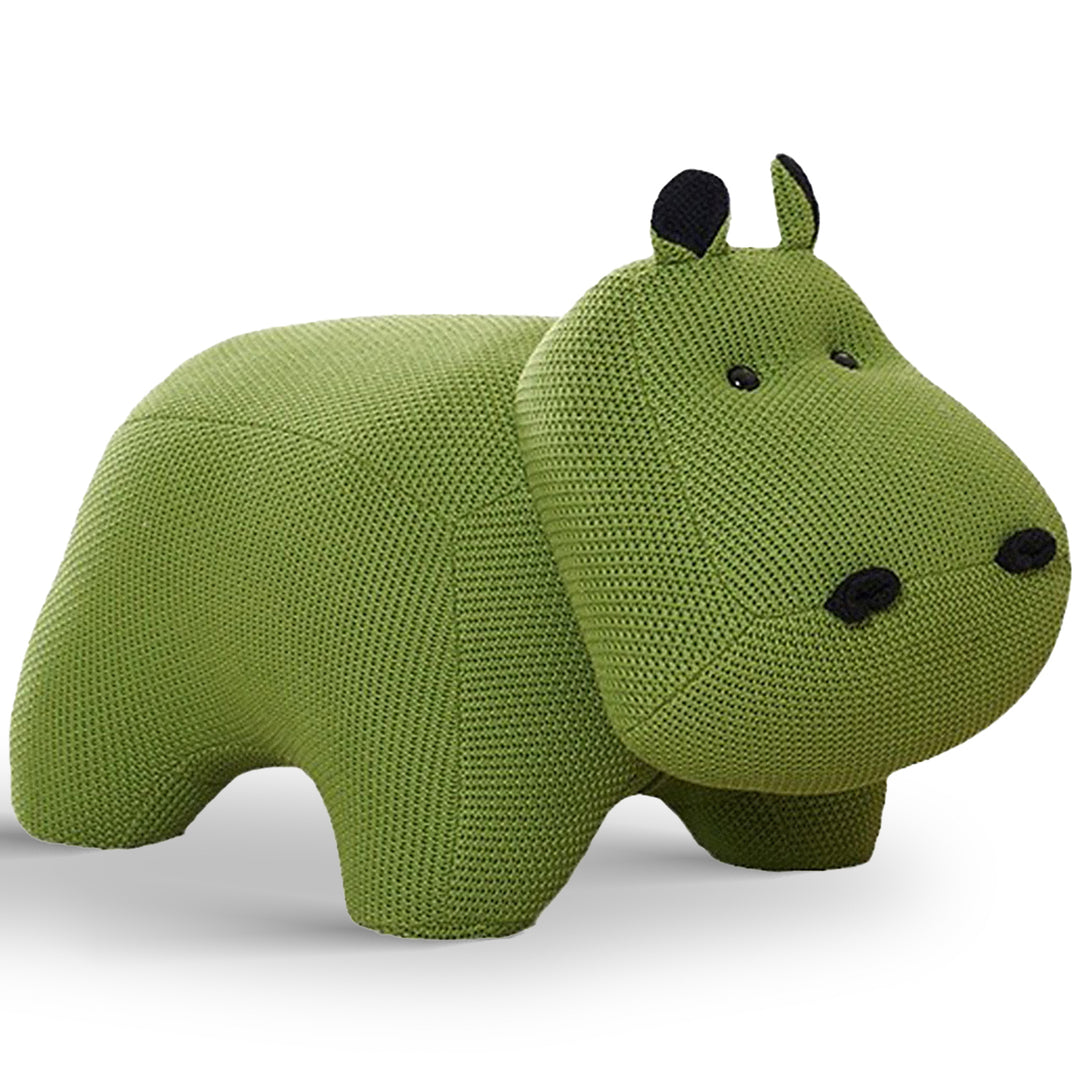 Contemporary mixed weave fabric ottoman decoration hippo in white background.
