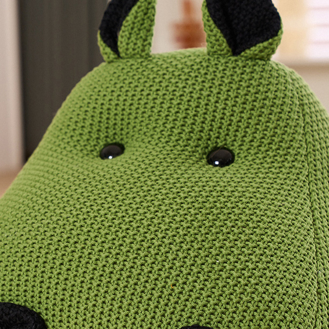 Contemporary mixed weave fabric ottoman decoration hippo in panoramic view.