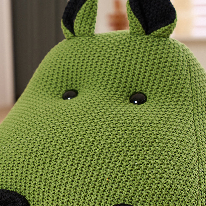 Contemporary mixed weave fabric ottoman decoration hippo in panoramic view.