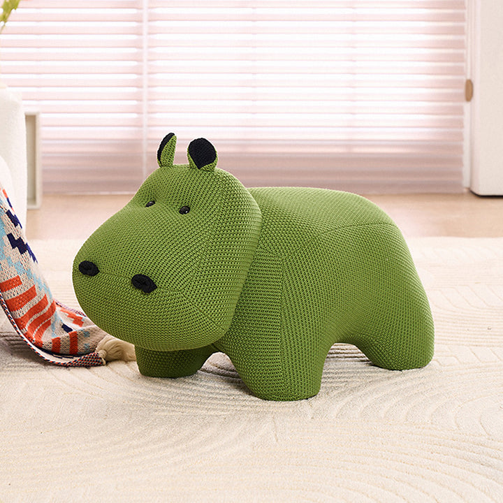 Contemporary mixed weave fabric ottoman decoration hippo in real life style.