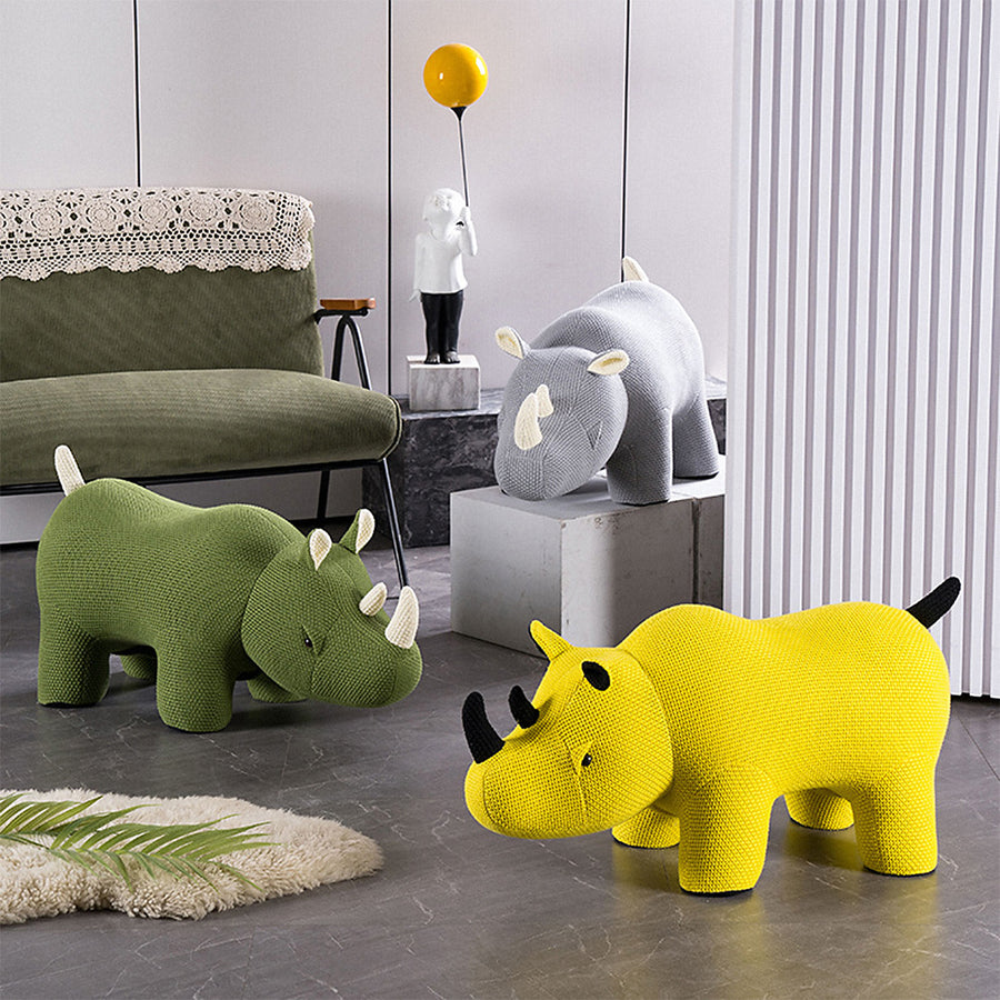 Contemporary mixed weave fabric ottoman decoration rhino primary product view.