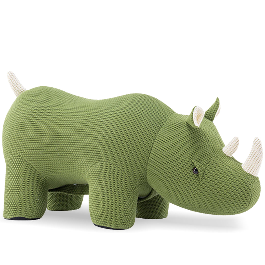 Contemporary mixed weave fabric ottoman decoration rhino in close up details.