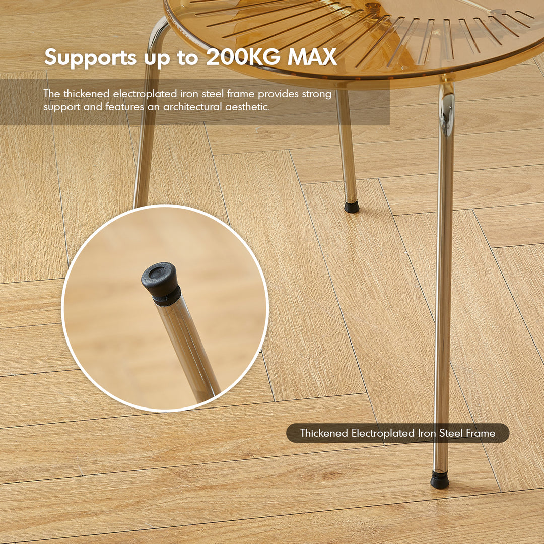 Contemporary plastic dining chair apollo in still life.