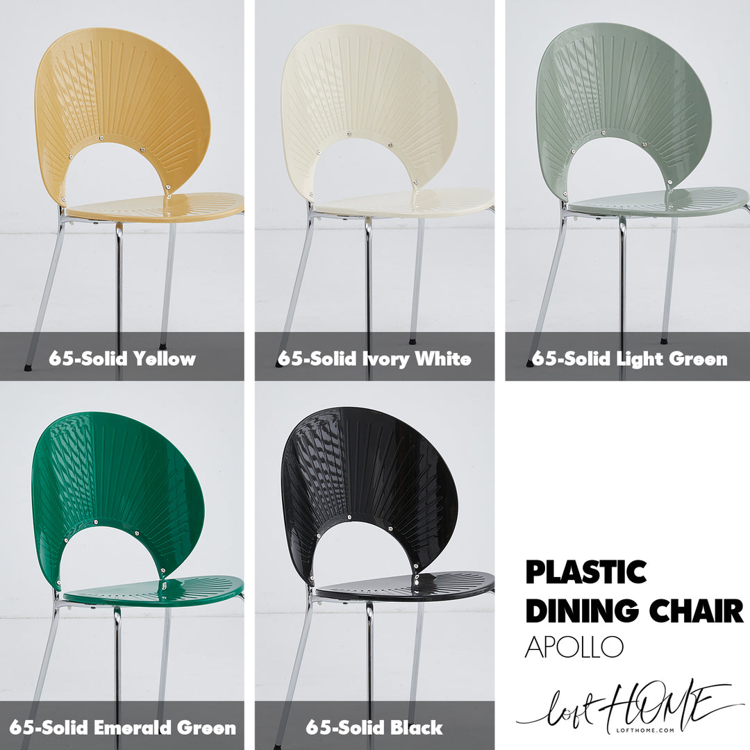 Contemporary plastic dining chair apollo color swatches.