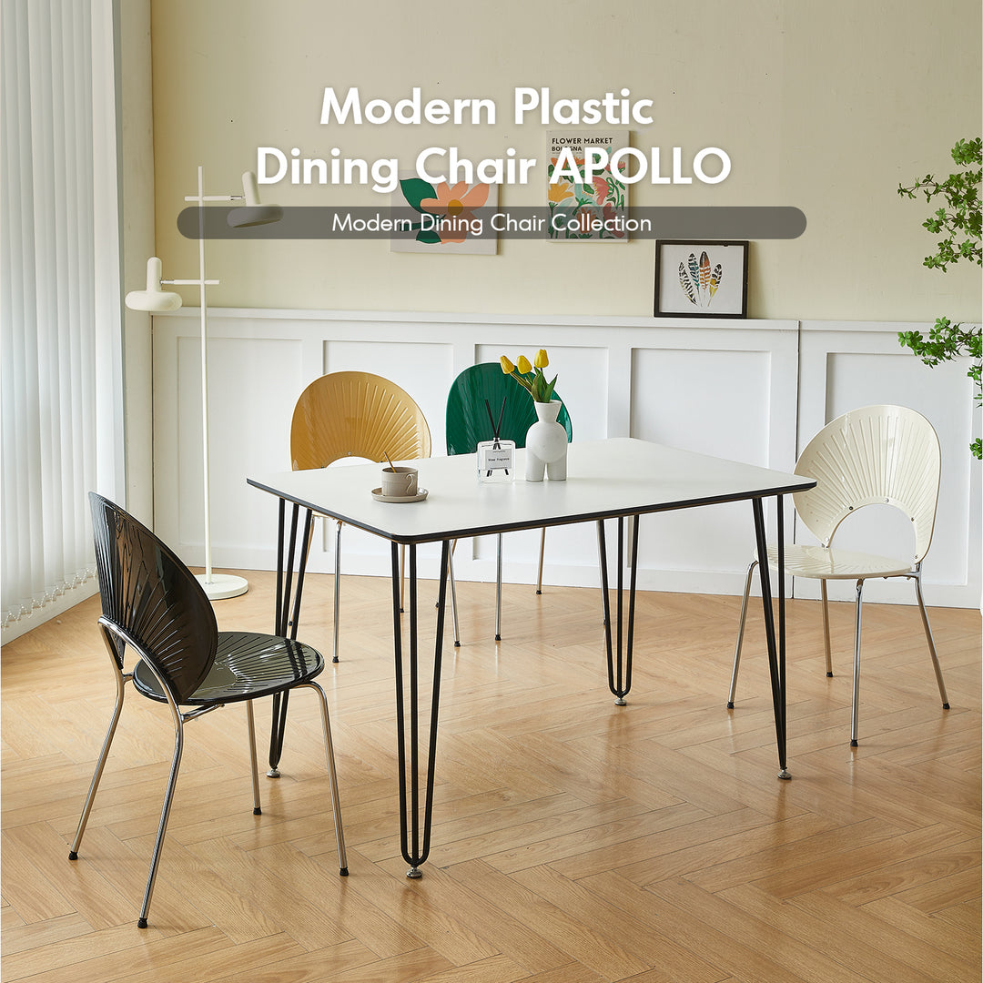 Contemporary plastic dining chair apollo in real life style.