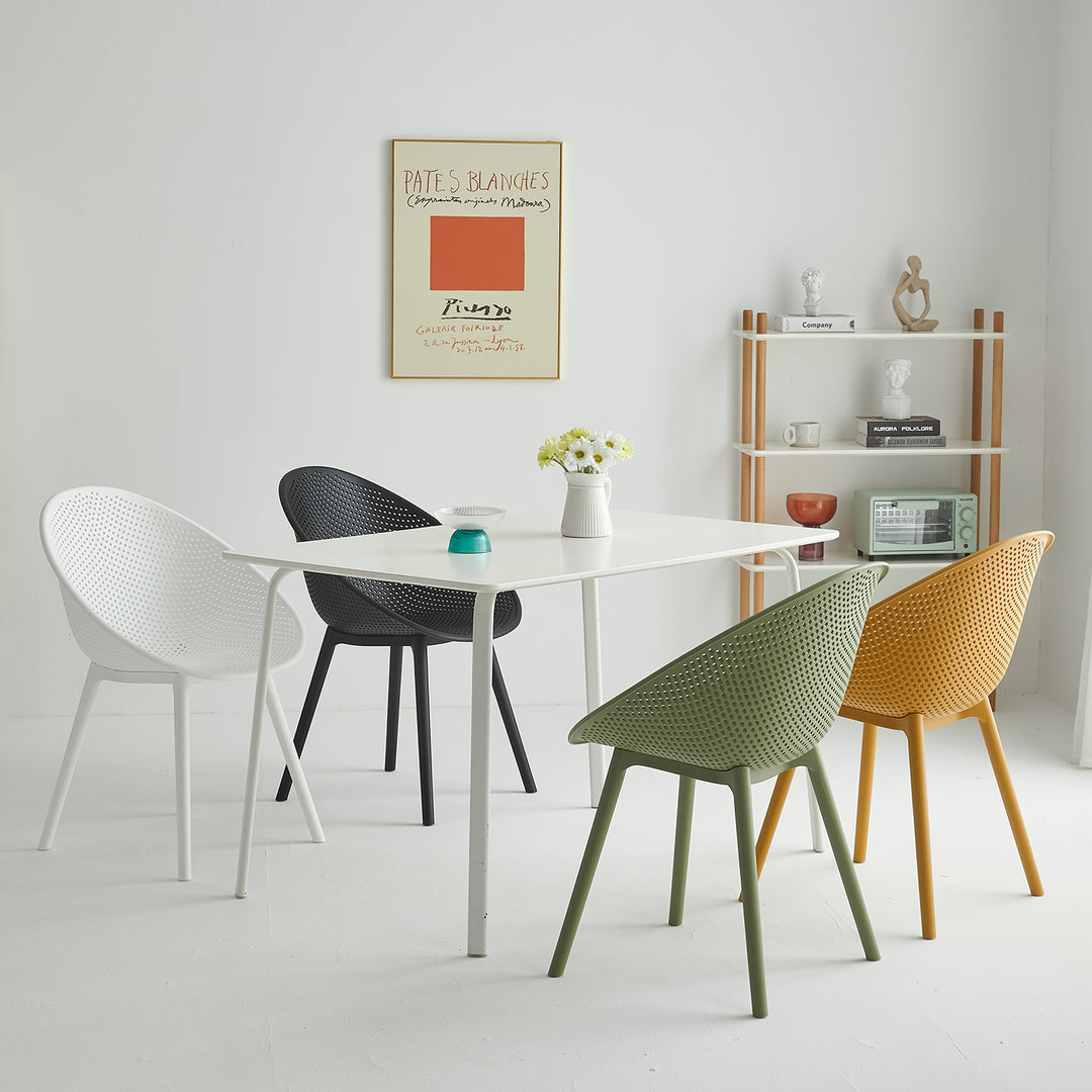 Contemporary plastic dining chair europa in panoramic view.