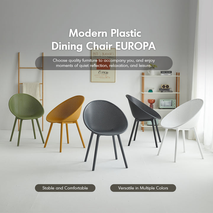 Contemporary plastic dining chair europa material variants.