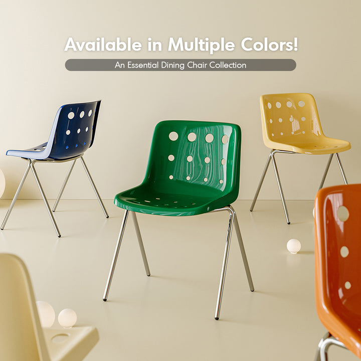 Contemporary plastic dining chair polo with context.