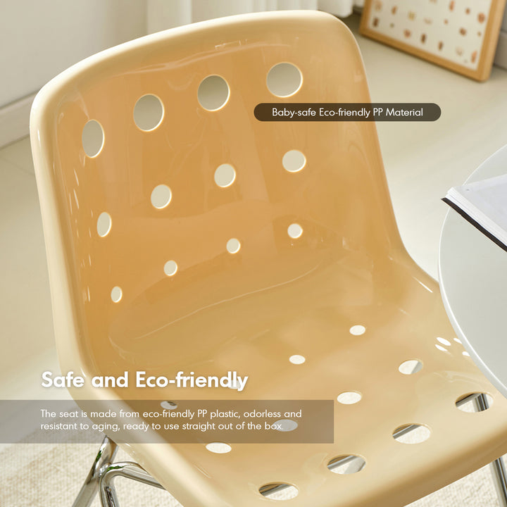 Contemporary plastic dining chair polo in close up details.