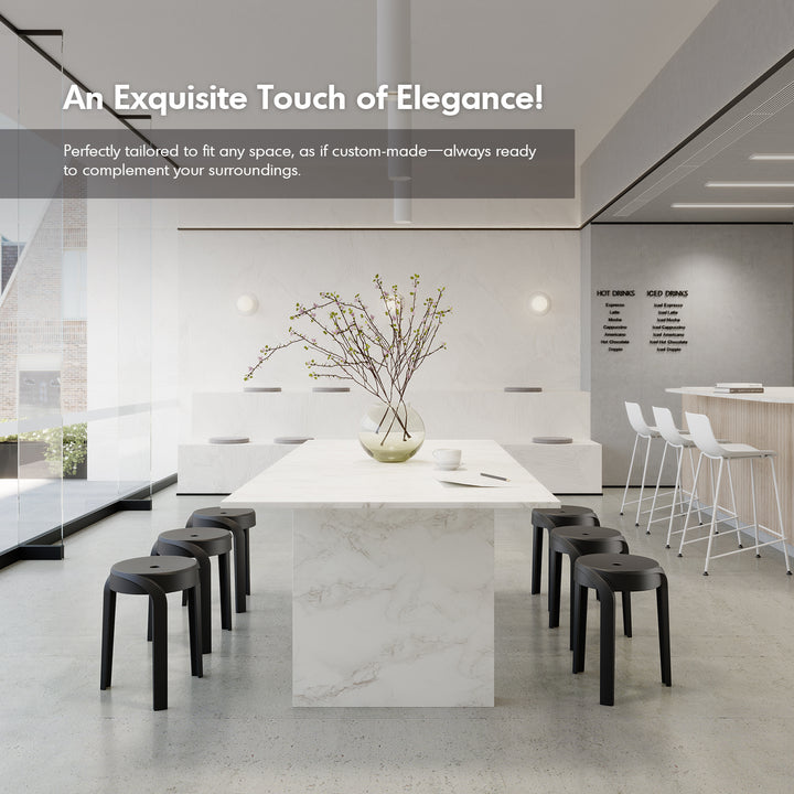 Modern plastic stackable dining stool 4pcs set whirl with context.