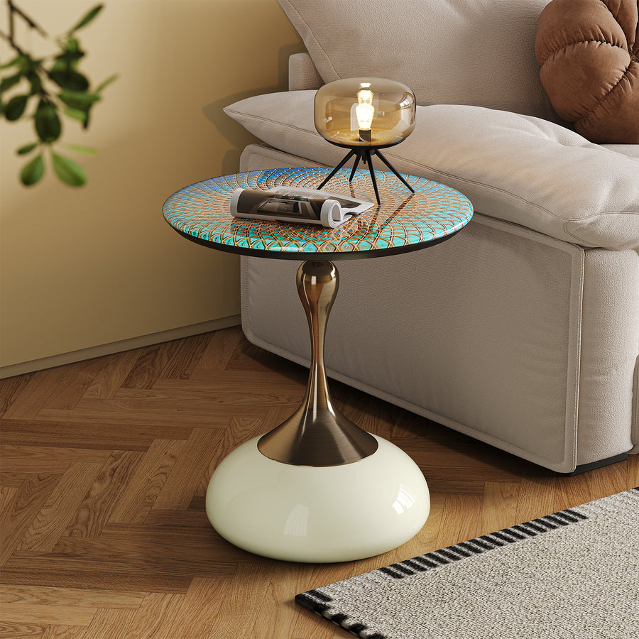 Eclectic sintered stone side table twist green primary product view.