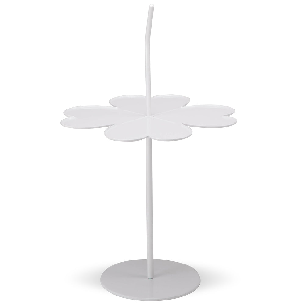 Contemporary steel side table flower in white background.