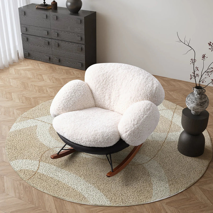 Cream teddy fabric rocking 1 seater sofa swank primary product view.