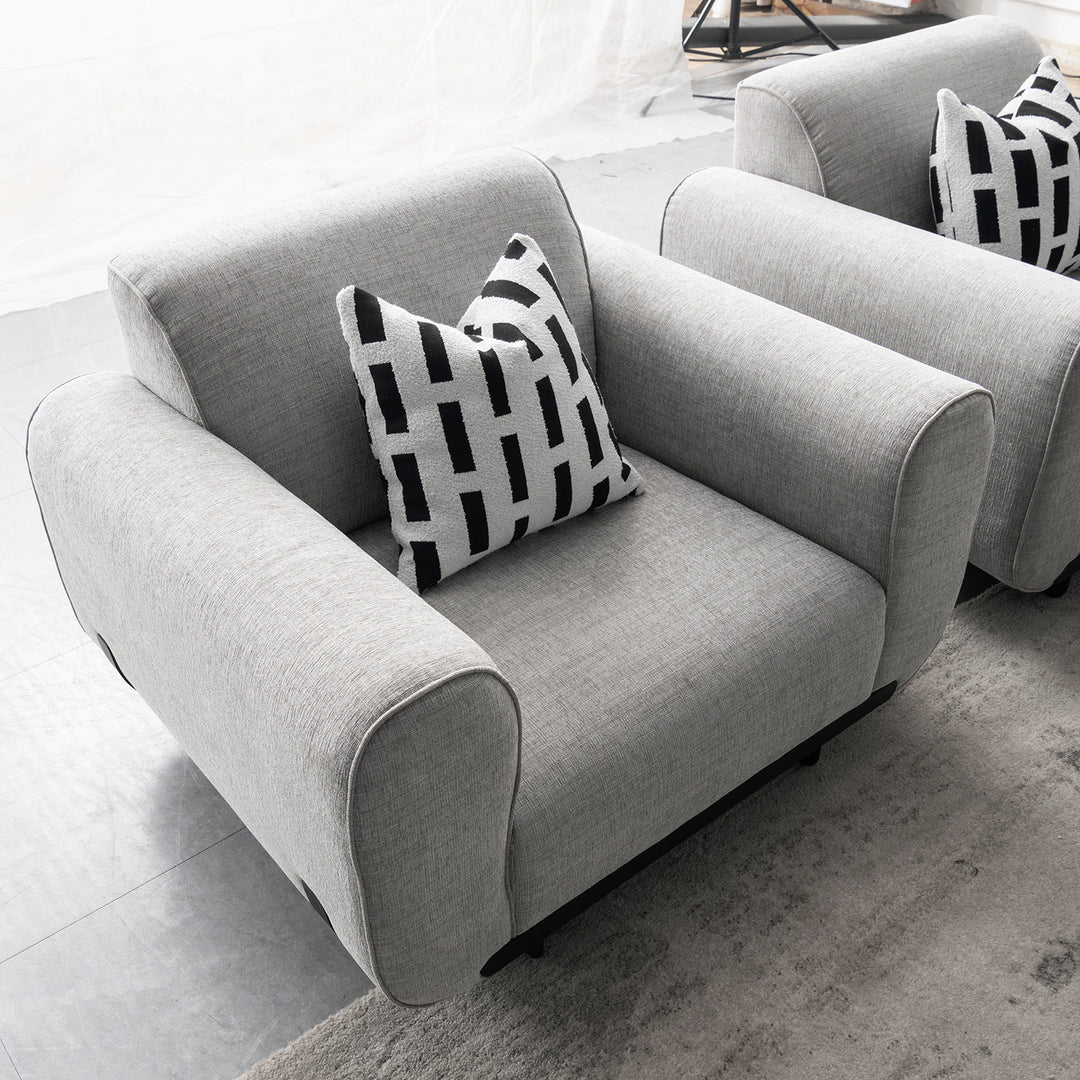 Modern mixed weave fabric 1 seater sofa griddy in real life style.