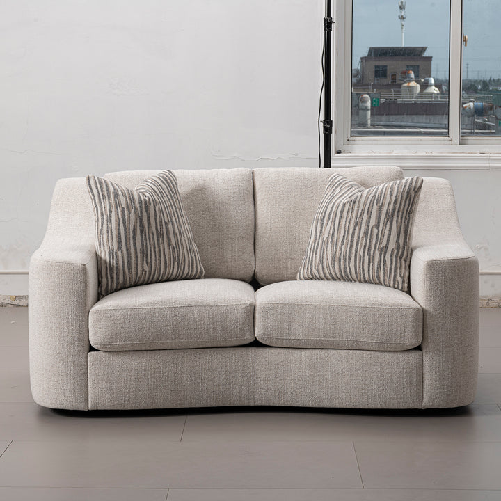 Modern mixed weave fabric 2 seater sofa terra in panoramic view.