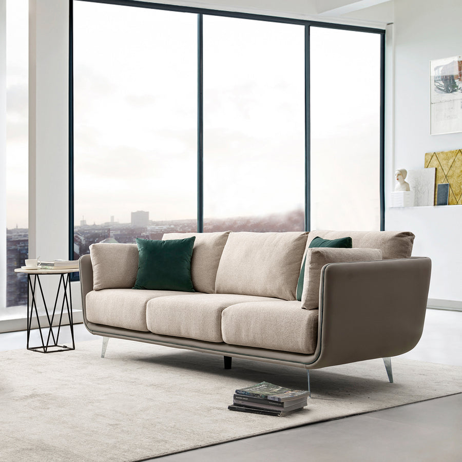 Modern mixed weave fabric microfiber leather 3 seater sofa vanta primary product view.