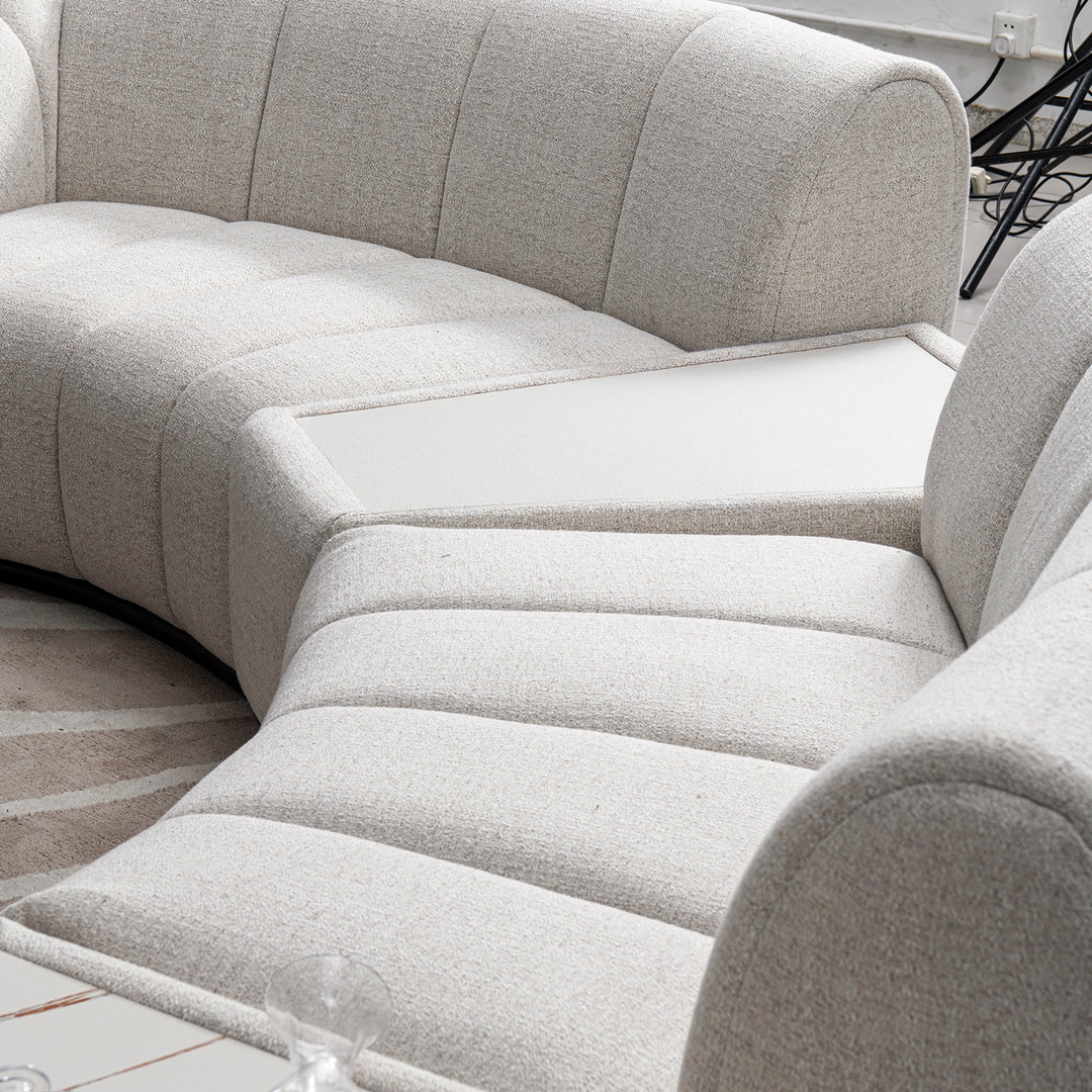 Modern mixed weave fabric modular corner 1 seater sofa bento in details.