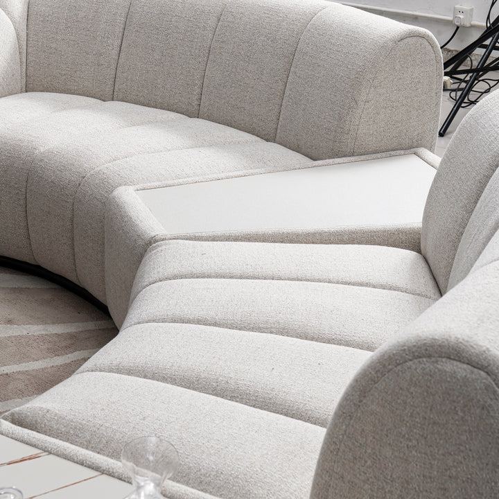 Modern mixed weave fabric modular corner 1 seater sofa bento in details.