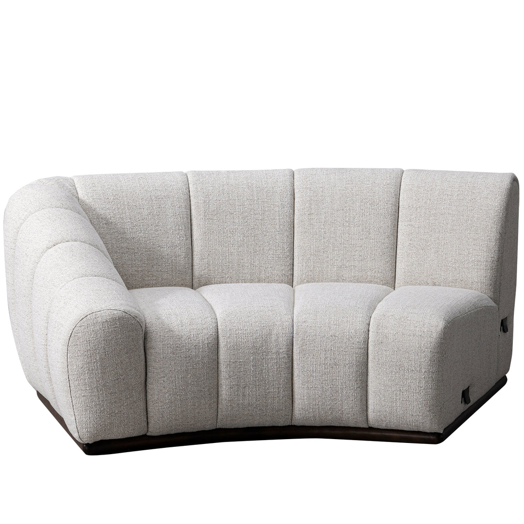 Modern mixed weave fabric modular corner 1 seater sofa bento in close up details.