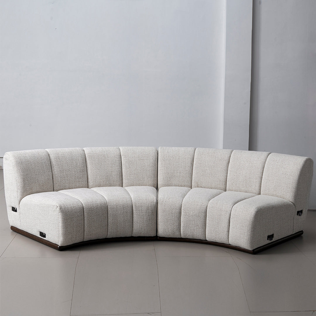 Modern mixed weave fabric modular joint connection 1 seater sofa bento with context.