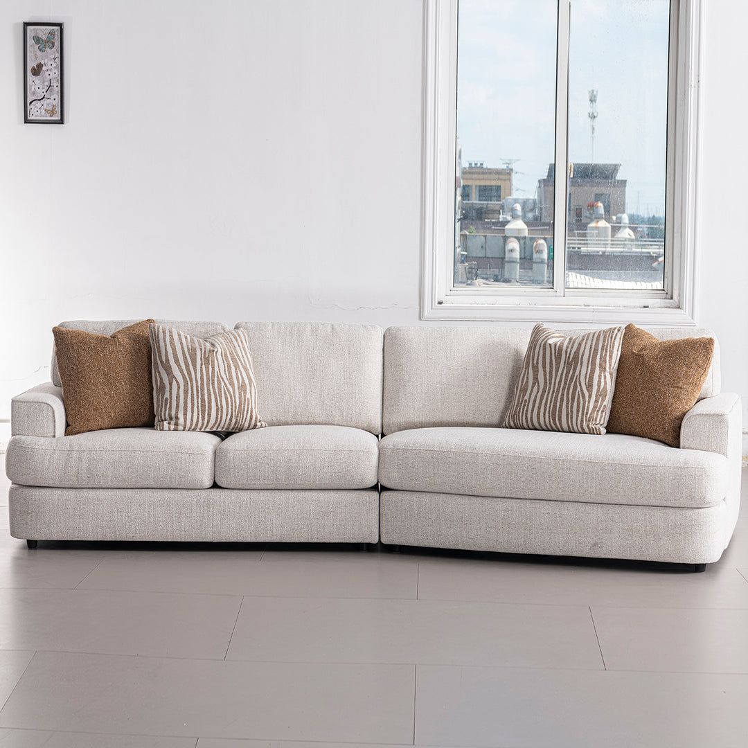 Modern mixed weave fabric modular l shape sectional sofa 3+l lucent in panoramic view.