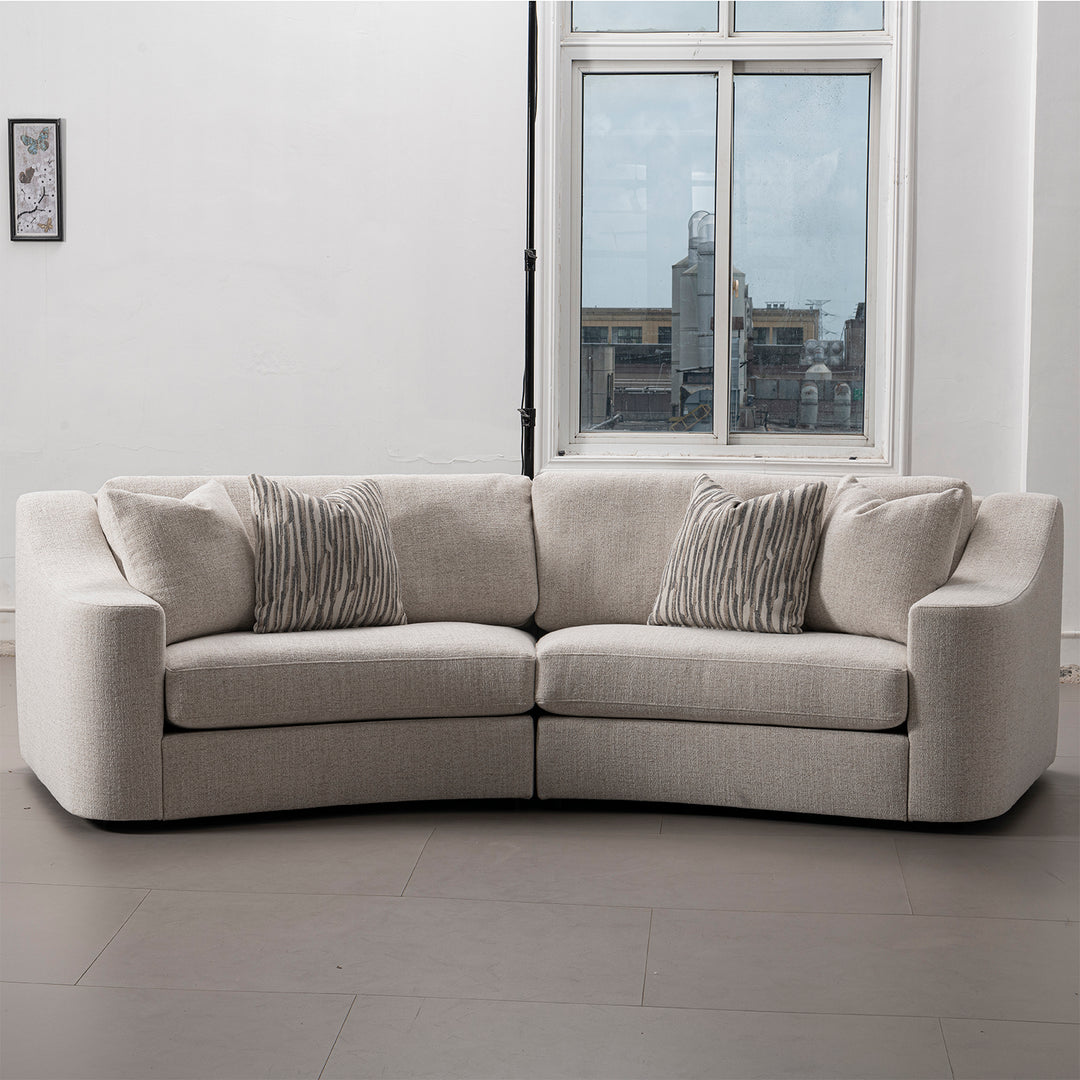 Modern mixed weave fabric modular sectional 5 seater sofa terra in panoramic view.
