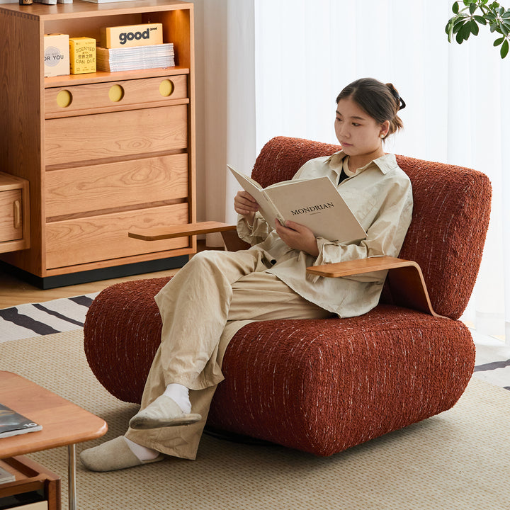 Modern mixed weave fabric revolving 1 seater sofa benny in real life style.