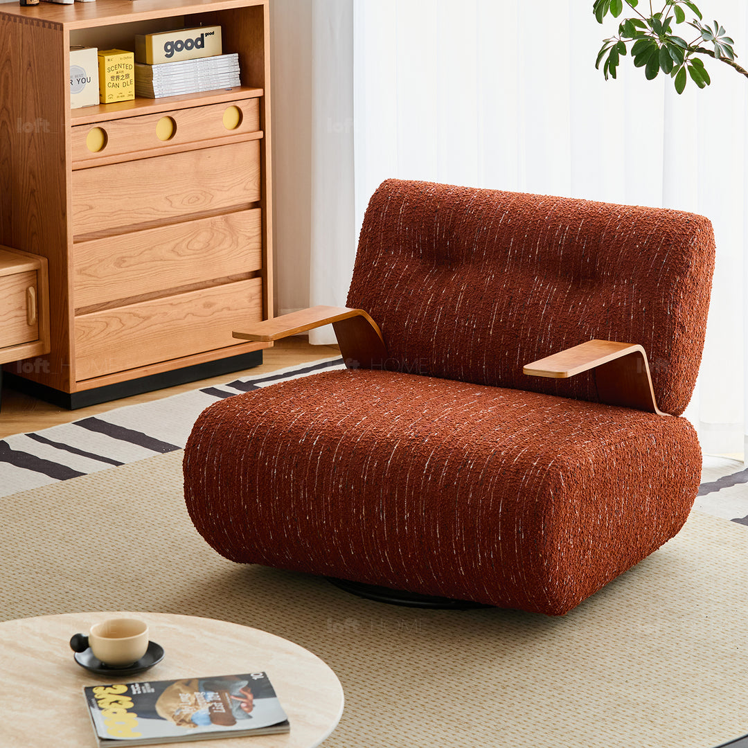 Modern mixed weave fabric revolving 1 seater sofa benny in still life.