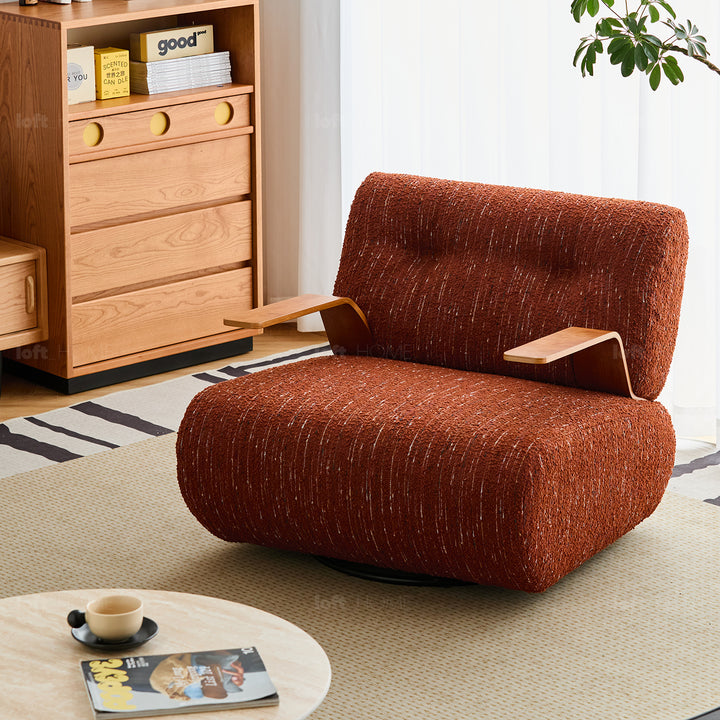 Modern mixed weave fabric revolving 1 seater sofa benny in still life.