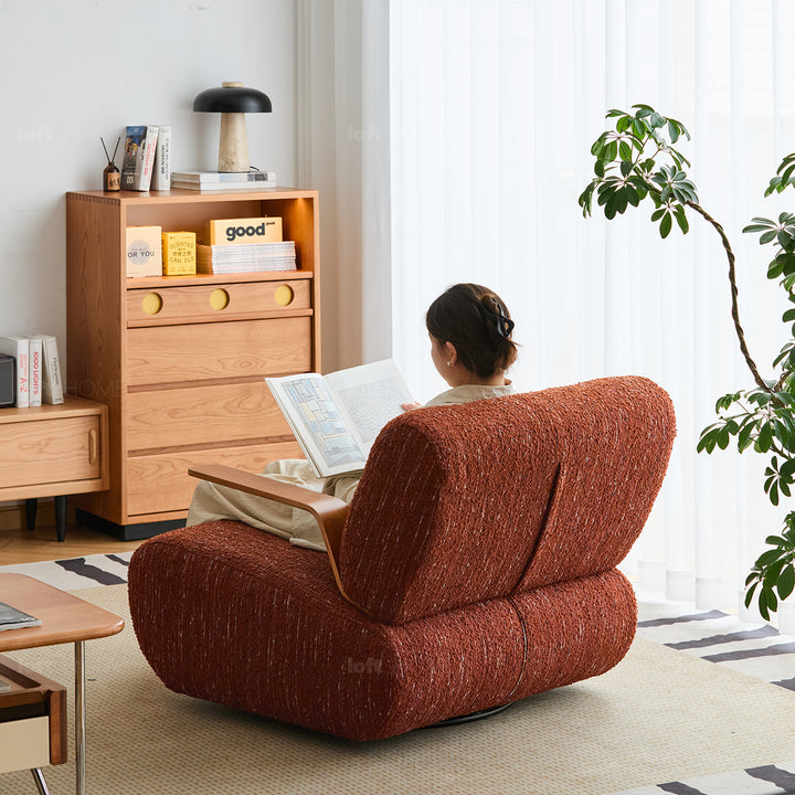 Modern mixed weave fabric revolving 1 seater sofa benny in details.