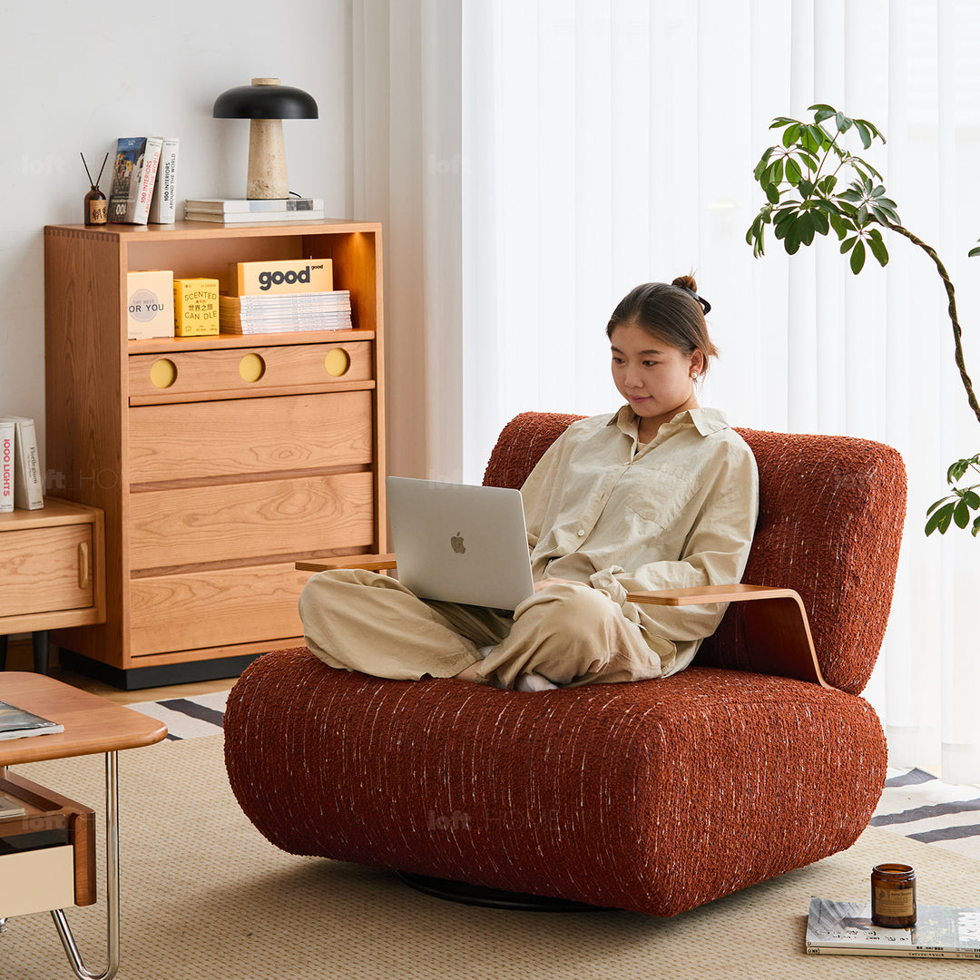 Modern mixed weave fabric revolving 1 seater sofa benny with context.