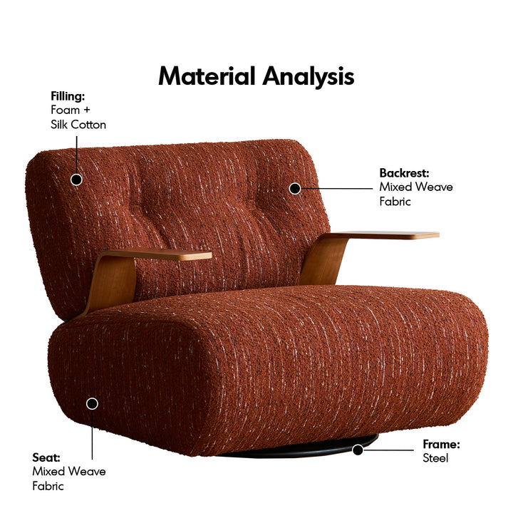 Modern mixed weave fabric revolving 1 seater sofa benny detail 6.