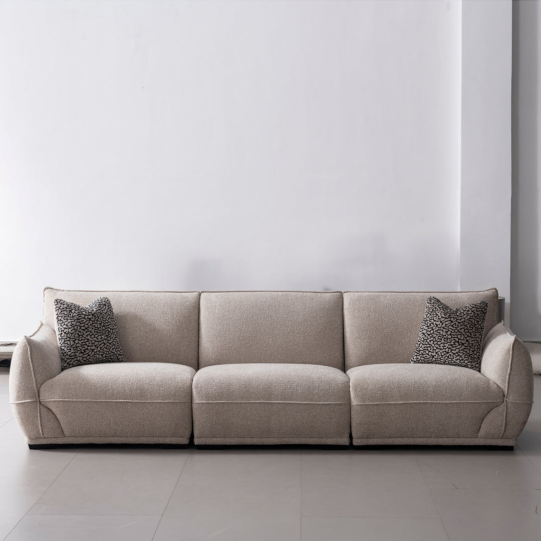 Modern mixed weave fabric sectional 4 seater sofa cloudy color swatches.