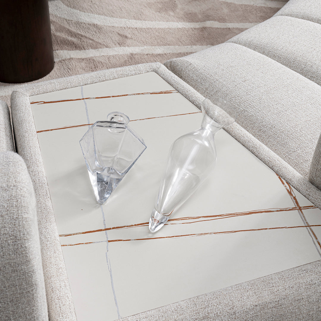 Modern mixed weave fabric sintered stone modular sofa side table bento primary product view.