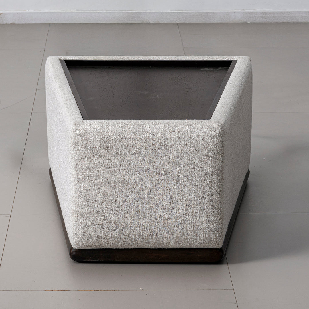 Modern mixed weave fabric sintered stone modular sofa side table bento in details.