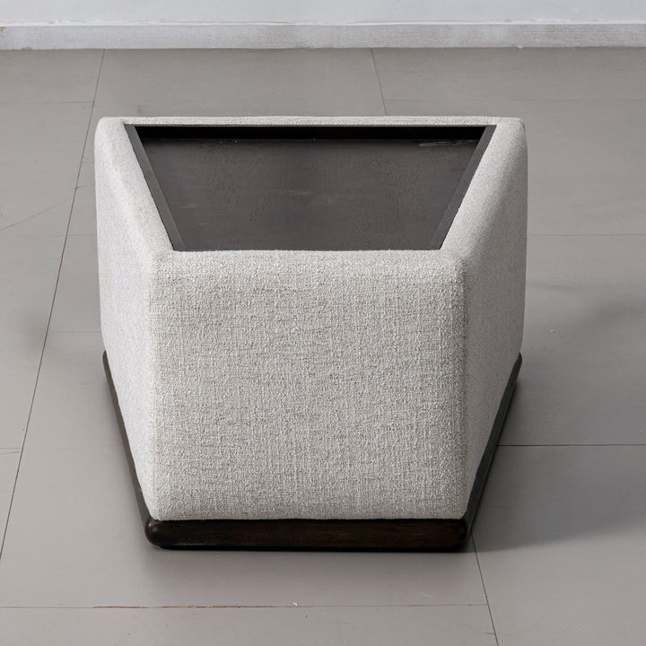 Modern mixed weave fabric sintered stone modular sofa side table bento in details.