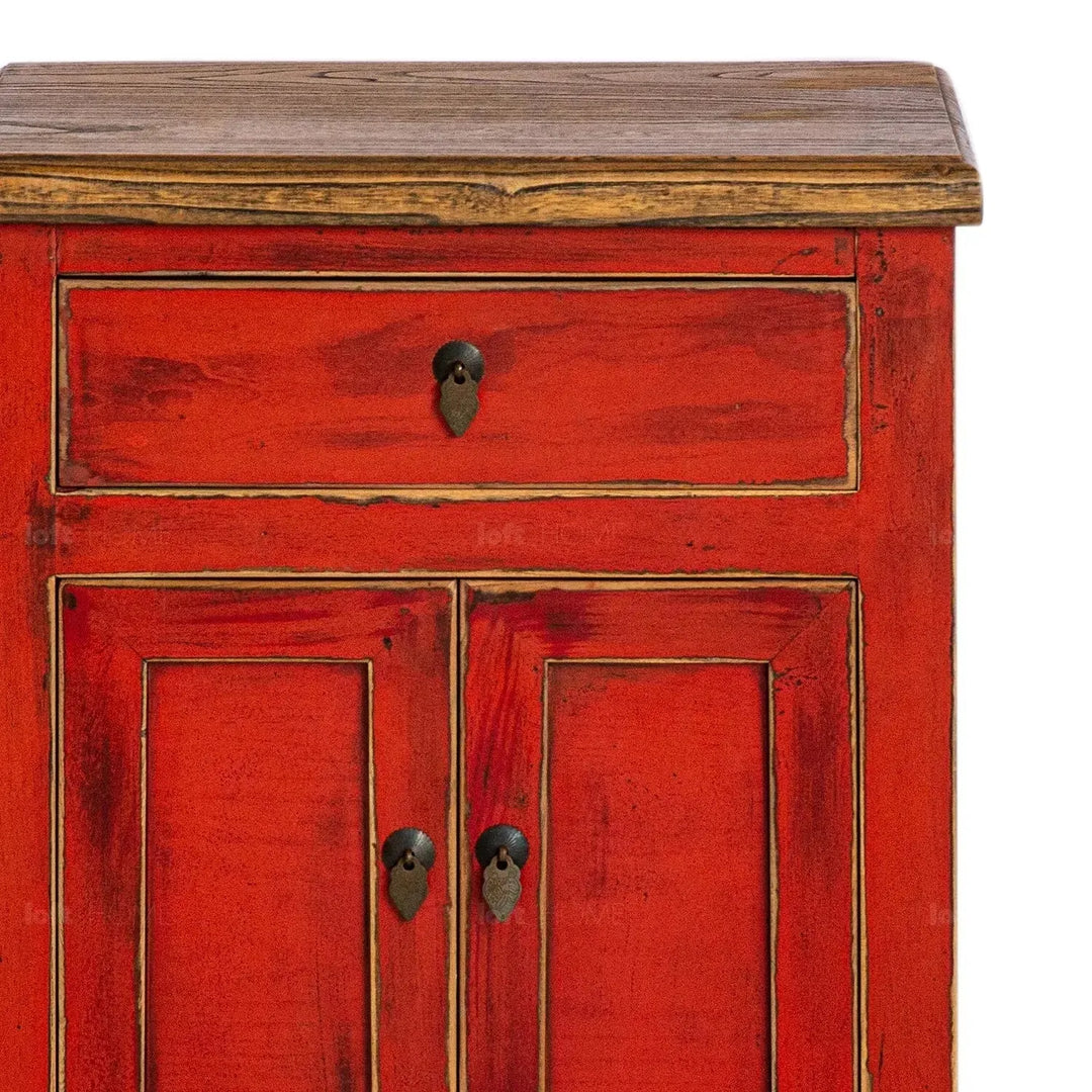 Rustic elm wood storage cabinet enigma in details.