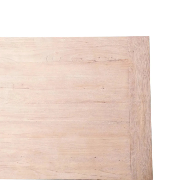 Rustic elm wood dining table forge in still life.