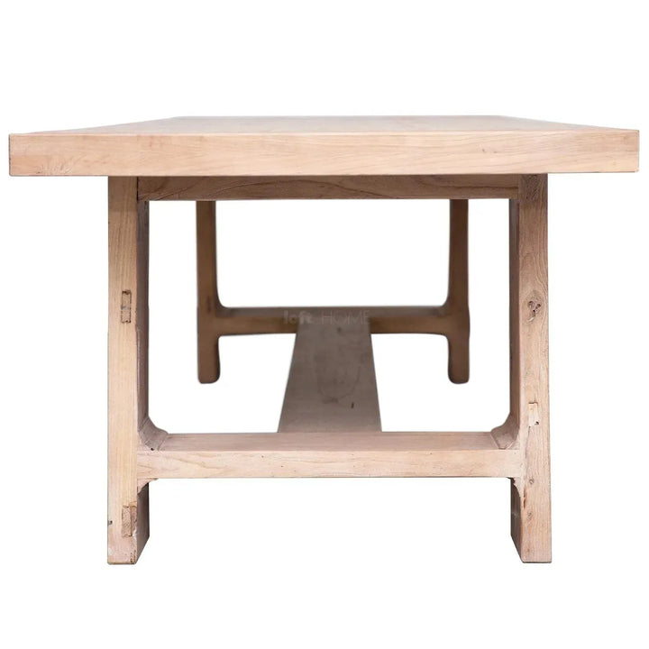 Rustic elm wood dining table forge material variants.