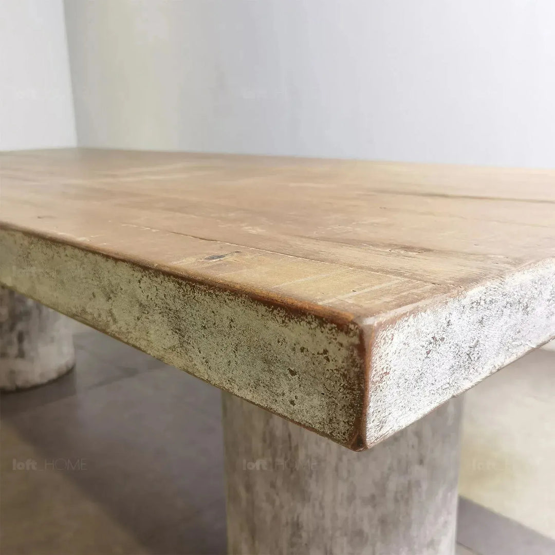 Rustic pine wood dining table barn layered structure.